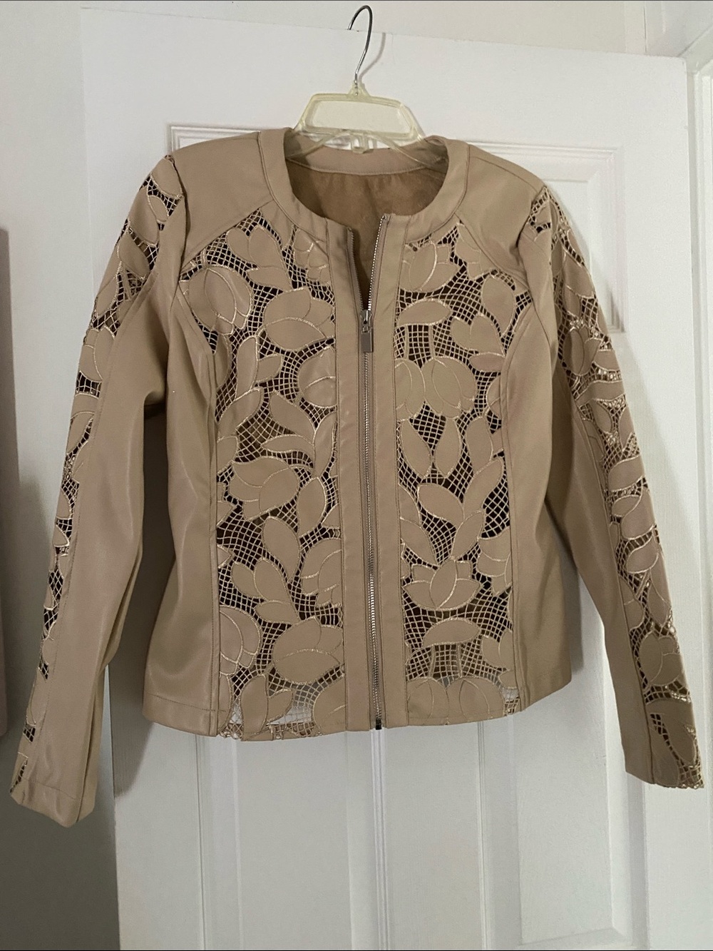 Style & Co. Beige Laser-Cut Faux Leather Jacket